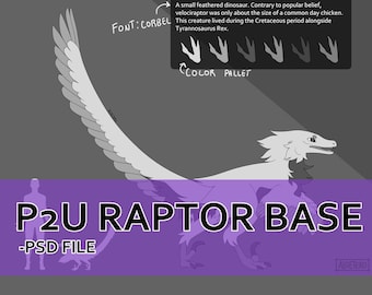 P2U Raptor Base - Dino Adoptable Adopt Fursona Dragon Scifi Dinosaur Kids Coloring Furry