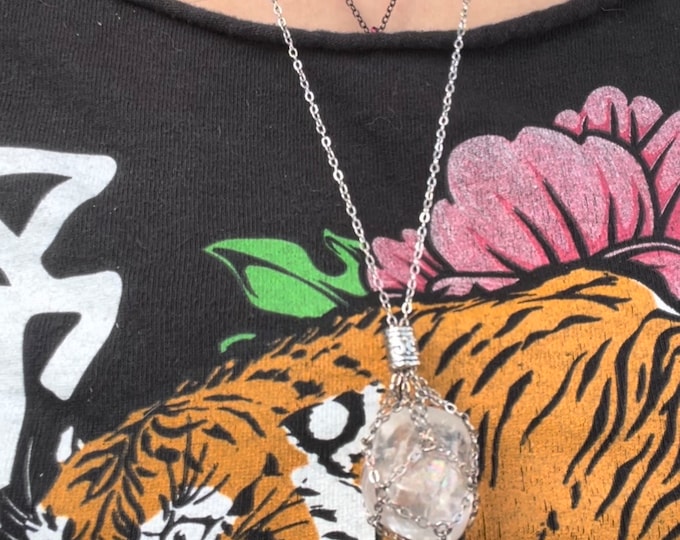 Handmade Stainless Steel Crystal Cage Necklace-Interchangeable Gemstone Holder-Tumbled Stone Cage Necklace-Custom Crystal Holder Necklace