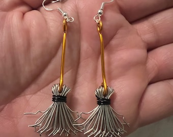 Handmade Broomstick Earrings-Custom Besom Earrings-Broom Earrings-Wire Wrapped Witchy Earrings-Broom Stick Earrings-Witchy Broom Earrings