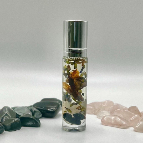 Peace Love Protection Oil Blend-Crystal Infused Essential Oil Roll On-Magical Intention Oil-Crystal & Herb Infused Intention Oil-Ritual Oil