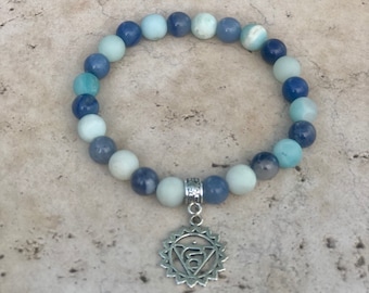 Throat Chakra Crystal Bead Bracelet, Throat Chakra Bracelet, Healing Throat Chakra Crystal Bracelet, Chakra Charm Bracelet
