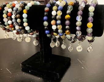 Bracelet en cristal du zodiaque fait main - Bracelet de pierres précieuses du zodiaque - Bélier - Taureau - Gémeaux - Cancer - Lion - Vierge - Balance - Scorpion - Sagittaire - Capricorne - Verseau - Poissons