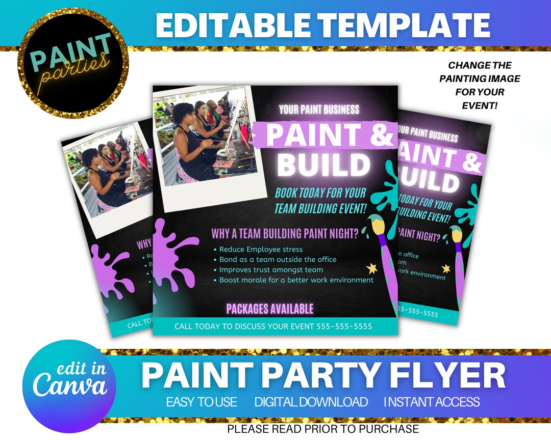 EDITABLE SIP and PAINT Eflyer Template, Edit on Canva, Sip and Paint