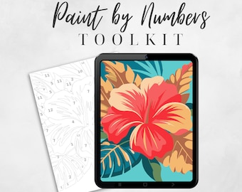 Floral Paint By Numbers For Adults, Sip and Paint By Number Kit For Adult Painting Party, Png & Svg Digital Coloring Page, Tropical Hibiscus