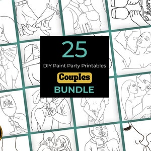 Adult Couples Paint Party Printable Bundle, Paint Parties, Paint Party Theme, Sip and Paint Party, Paint Party Outline, Pre-drawn Canvas Png