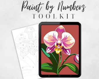 Floral Paint By Numbers For Adults, Sip and Paint By Number Kit For Adult Painting Party, Png & Svg Digital Coloring Page, Pink Orchid