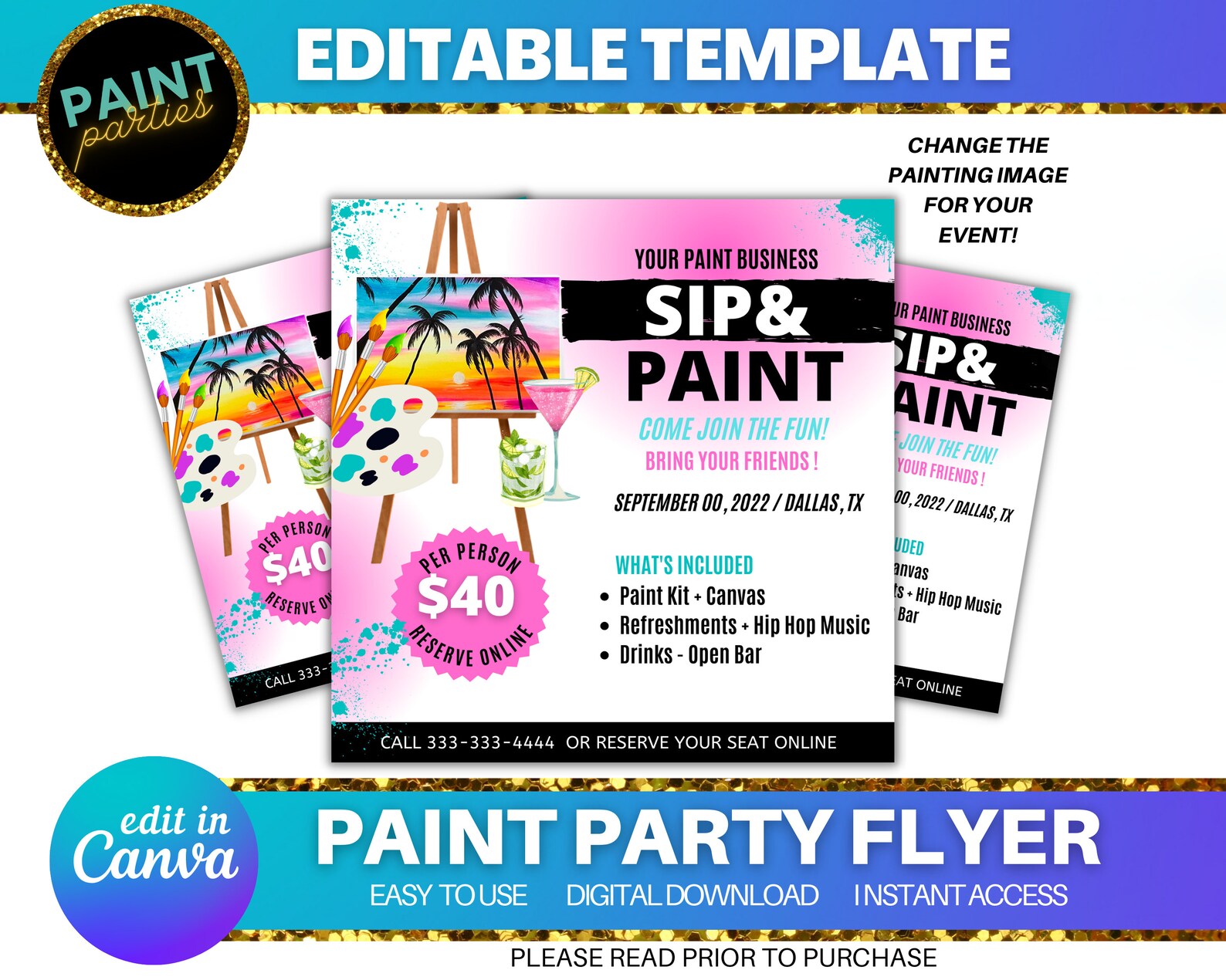 EDITABLE SIP and PAINT E-flyer Template Edit on Canva Sip - Etsy