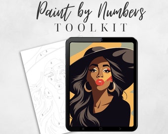 African American Paint By Numbers For Adults, Sip and Paint By Number Kit For Adult Painting Party, Png & Svg Digital Coloring Page, Woman