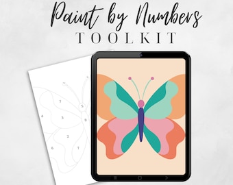 Nature Paint By Numbers For Adults, Sip and Paint By Number Kit For Adult Painting Party, Png & Svg Digital Coloring Page, Pastel Butterfly