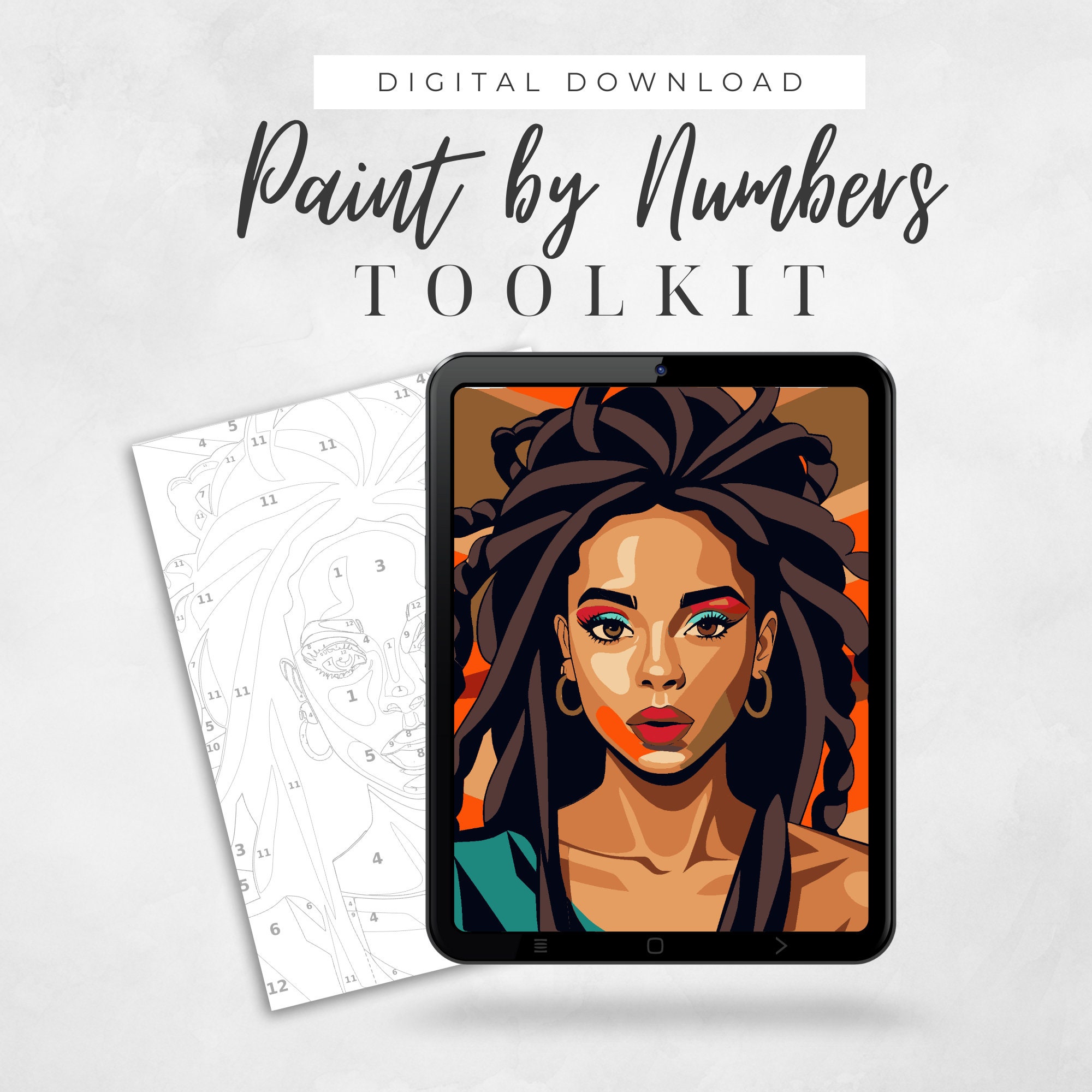African American Paint By Numbers For Adults, Sip and Paint By Number Kit For Adult Painting Party, Png & Svg Digital Coloring Page, Locs