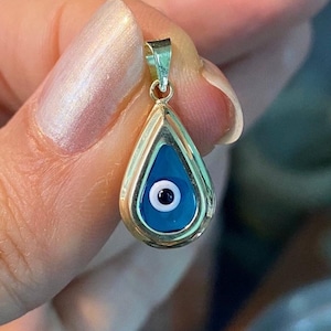 Teardrop Evil Eye Necklace 14K Solid Gold Evil Eye Pendant
