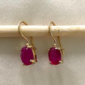 Ruby Earrings 14K Solid Gold - Ruby Gemstone Handmade Earrings - Customs Duty Free - Mothers Day Gift - Gift For Her - Dangle Earrings