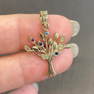 Tree Pendant 14k Solid Gold / Tree Necklace / Gift for Mom / Colorful Stone Tree Necklace / Fine Jewelry by Likya