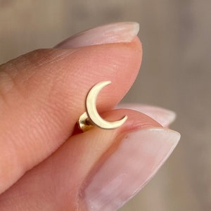 14k Solid Gold Moon Cartilage Earring: Celestial Helix Tragus Stud