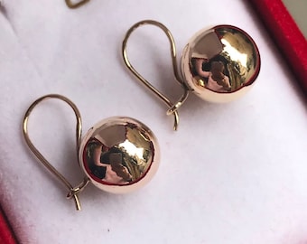 Orecchini a sfera in oro massiccio 14K fatti a mano, pendenti da 12 mm - Regalo di compleanno