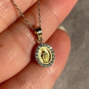 14K Solid Gold Virgin Mary Necklace: Miraculous Medal Pendant