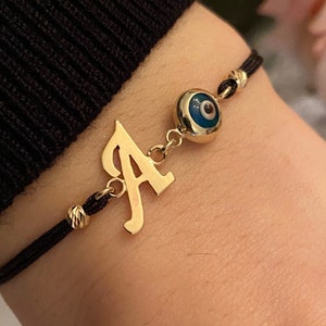 Pulsera personalizada de oro macizo de 14 quilates / Pulsera con letras hecha a mano / Letra personalizada / Pulsera con inicial / Regalo personalizado para ella