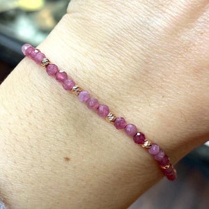 Genuine Ruby Bracelet Gold July Birthstone Jewelry/ 14k Solid Gold 2.5mm Beaded Bracelet /  3mm Beaded Ruby Gemstone Bracelet / Gift for Her