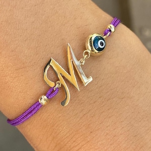 Pulsera personalizada de oro macizo de 14 quilates / Pulsera con letras hecha a mano / Regalo para ella / Pulsera personalizada / Joyas de protección
