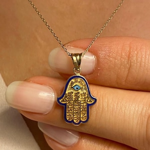 14K Solid Gold Hamsa Necklace: Fatima Hand Charm