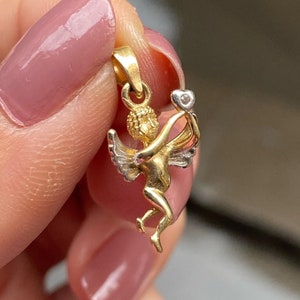 14K Solid Gold Angel Pendant: Religious Cherub Necklace