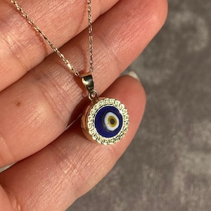 Dainty 14K Solid Gold Evil Eye Necklace / Good Luck Charm / Protection Jewelry / Gift For Her / Evil Eye Gold Pendant by Likya