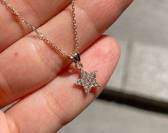 Star Pendant 14K Solid Gold, Shiny Star Pendant, Birthday Gift, Christmas Gift, Fine Jewelry by Likya