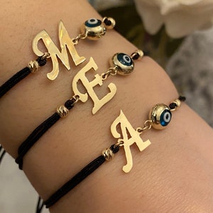 Pulsera con inicial de letra en oro macizo de 14 quilates / Pulsera con letra personalizada / Regalo para ella / Regalo de San Valentín / Regalo de cumpleaños / Personalización