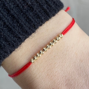 14K Solid Gold Beaded Bracelet: Minimalist, Daily, Adjustable