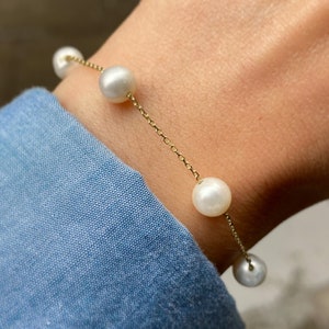 Pearl Bracelet 14K Solid Gold / Naturel Gemstone Pearl Bracelet / 6mm Pearl Bracelet / Bridesmaid Gift / Gift For Her