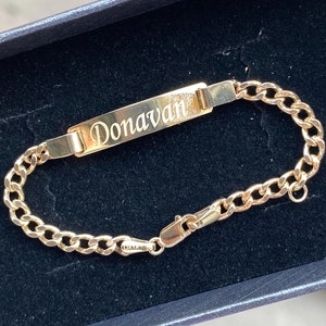 Baby Bracelet 14K Solid Gold , Baby Shower Gift, Engraved Child ID Bracelet, Gift for 1 Year Old, Child Bracelet, Newborn Bracelet