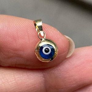 14K Gold Blue Evil Eye Pendant: Protection Charm Necklace
