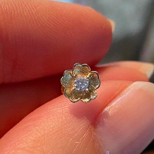 14k Solid Gold Lotus Cartilage Piercing Dainty Stud Earring Helix Tragus Conch Stud Push in Labret Flat Back Earring, Flower Tragus
