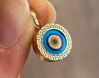 14K Solid Gold Evil Eye Pendant: Charm Necklace