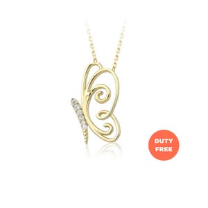 Butterfly Necklace 14K Solid Gold 0.04ct Diamond Gemstone / Butterfly Necklace / Diamond Daily Jewelry / Dainty Butterfly Necklace