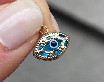 14K Solid Gold Evil Eye Pendant Necklace - Birthday Gift