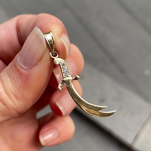 14K Solid Gold Zulfiqar Schwert Anhänger Halskette - Geburtstagsgeschenk Bild 1
