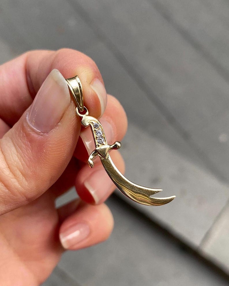 14K Solid Gold Zulfiqar Schwert Anhänger Halskette - Geburtstagsgeschenk Bild 1