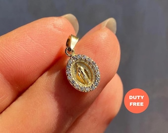 14K Solid Gold Virgin Mary Pendant Necklace Miraculous Medal - Birthday Gift
