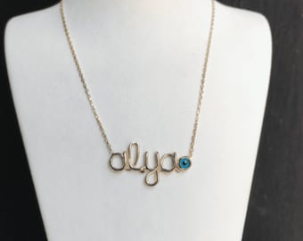 Handmade Letter Necklace 14K Solid Gold/ Personalized Monogram Necklace for 4 Letter / Initial Necklace / Christmas Gift/ Gift for Her