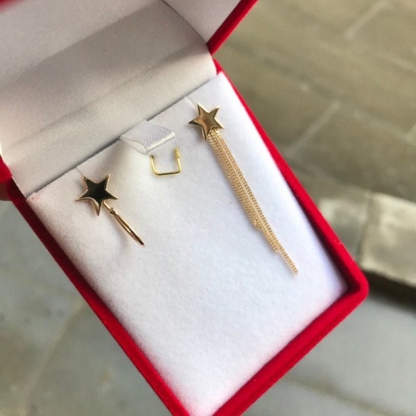 Halley Comet Earrings 14K Real Gold - Solid Gold Halley Star Earrings - Astroid Jewelry - Star Earrings, Gift for Her, Design by Likya