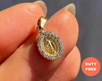 14K Solid Gold Jungfrau Maria Anhänger Halskette Wunderbare Medaille - Geburtstagsgeschenk
