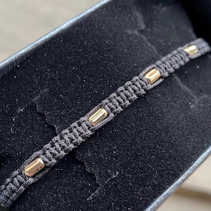 14K Solid Gold Perlen Herren Armband Einzigartiges Makramee Design - Geburtstagsgeschenk