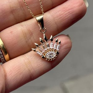 14K Solid Gold Evil Eye Necklace: Good Luck Charm Pendant