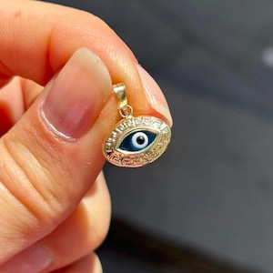 Evil Eye Necklace 14K Solid Gold / Greek Design Evil Eye Pendant / Protection Jewelry / Evil Eye Charm / Gift For Her / Evil Eye Jewelry