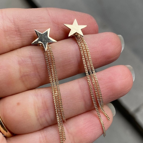 Halley Comet Earrings 14K Real Gold - Solid Gold Halley Star Earrings - Astroid Jewelry - Star Earrings, Gift for Her, Design by Likya
