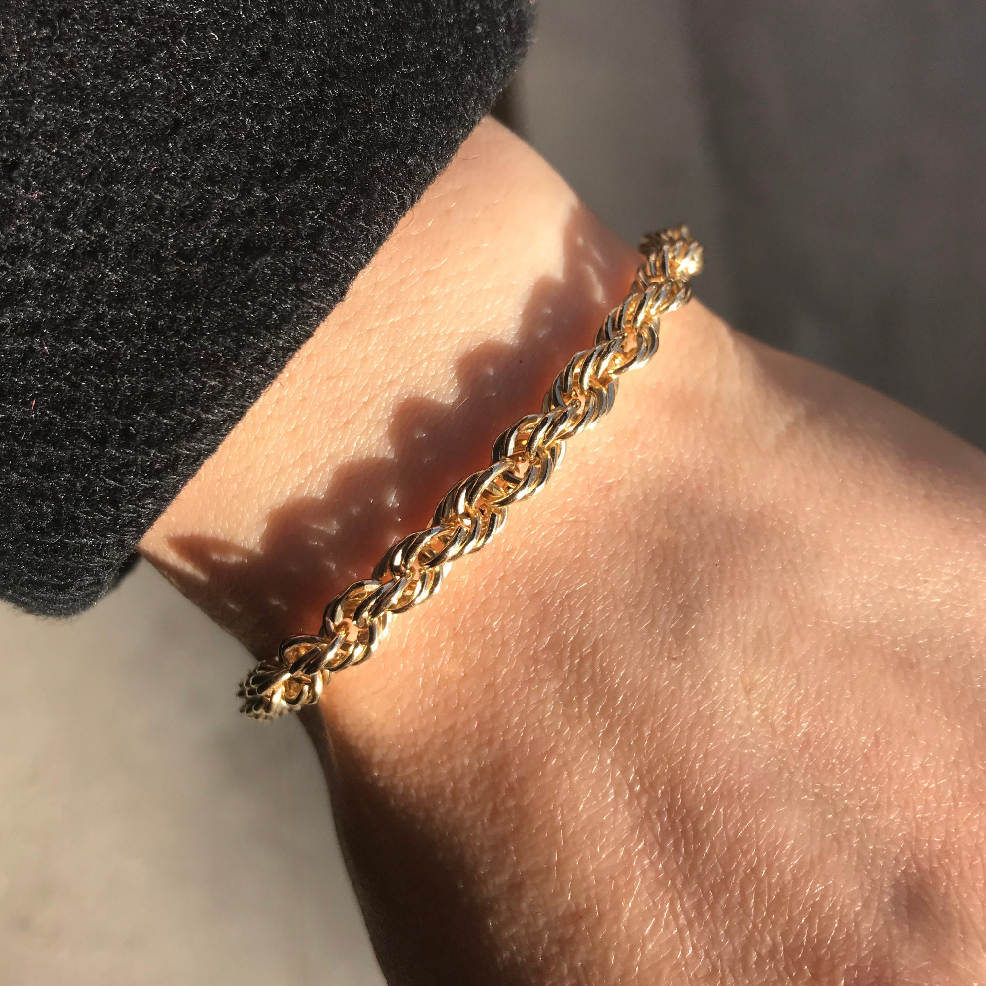 Rope Chain 5mm 14K Solid Gold Bracelet 