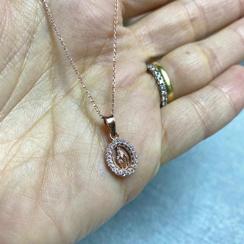 14K Solid Gold Virgin Mary Necklace Miraculous Medal Pendant - Birthday ...