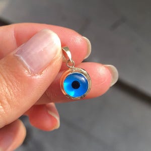 14K Solid Gold Evil Eye Pendant Necklace: Good Luck Charm