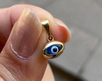 14K Solid Gold Evil Eye Pendant Necklace Kabbalah Jewelry - Birthday Gift